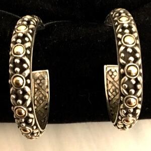 VINTAGE JOHN HARDY STERLING/18k GOLD JAISALMER DOT LARGE HOOP EARRINGS 14g